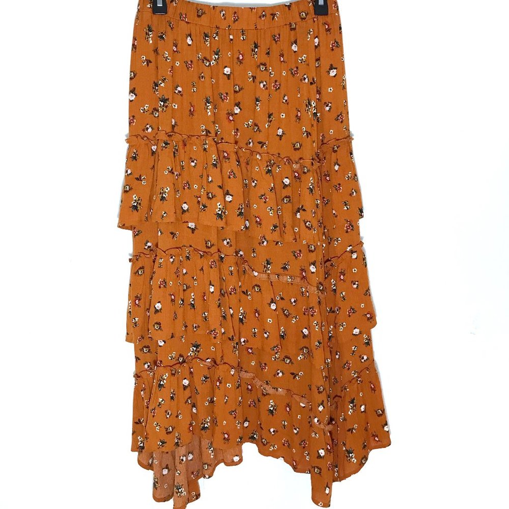 Boho Rustic-Orange Layered Maxi Skirt